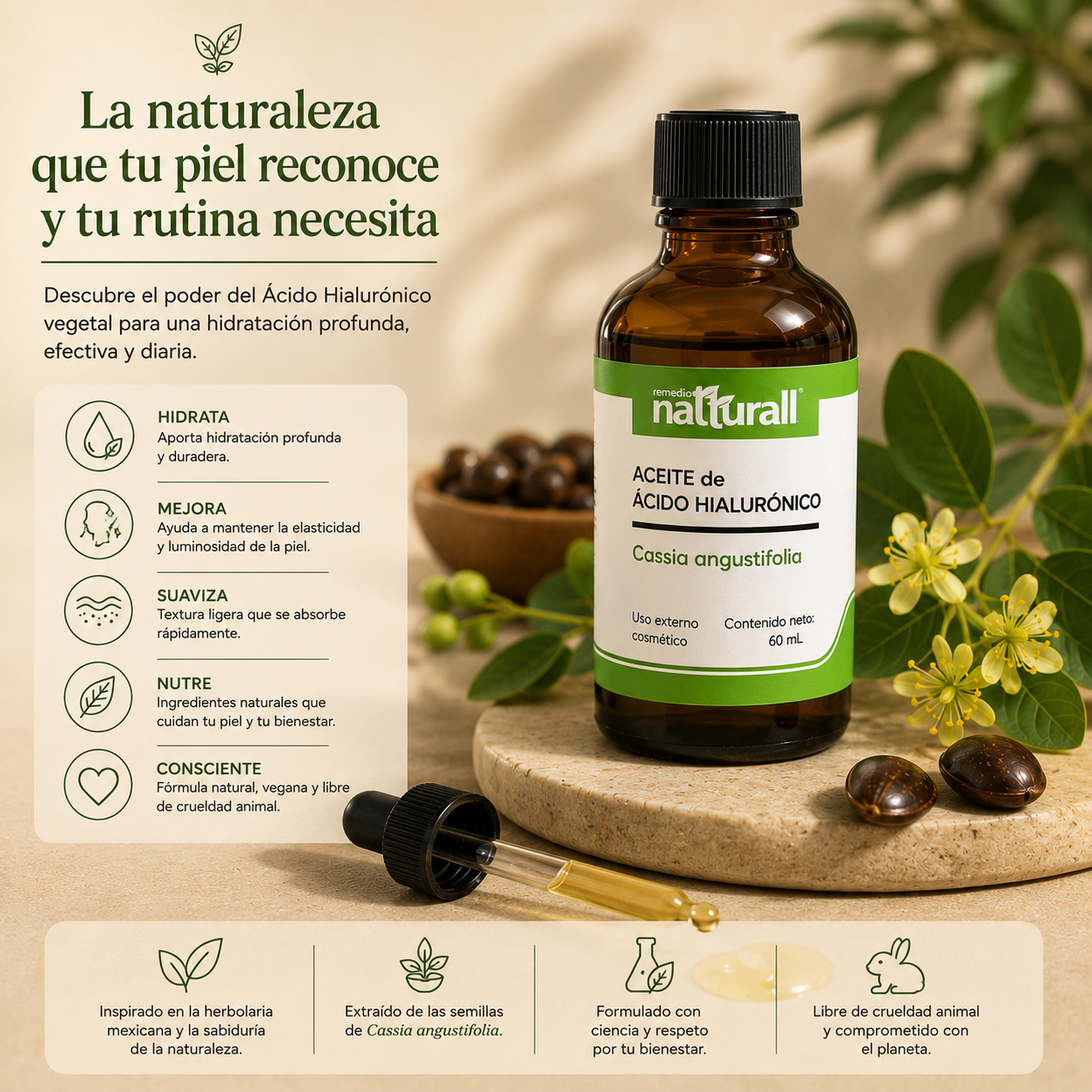 Aceite de ácido hialurónico de cassia angustifolia · 60 mL - Imagen 10