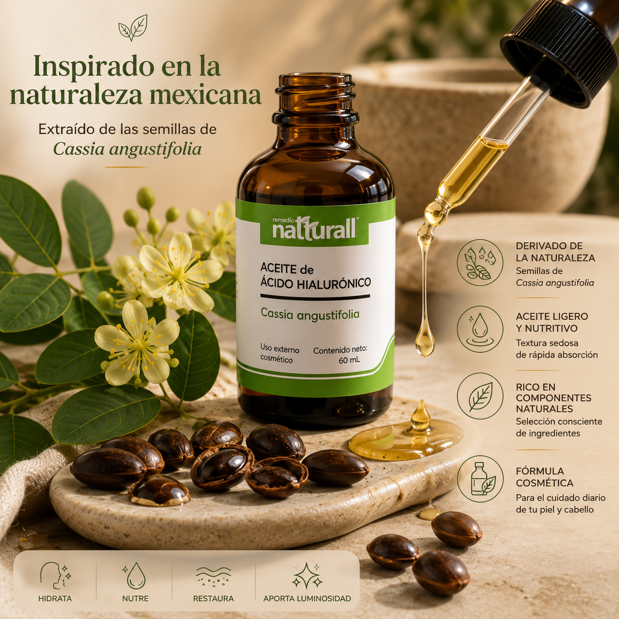 Aceite de ácido hialurónico de cassia angustifolia · 60 mL - Imagen 8