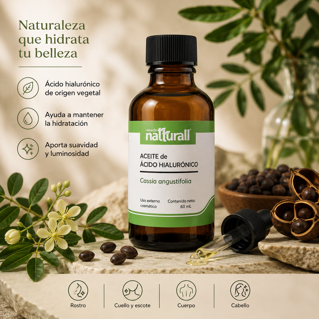 Aceite de ácido hialurónico de cassia angustifolia · 60 mL - Imagen 2